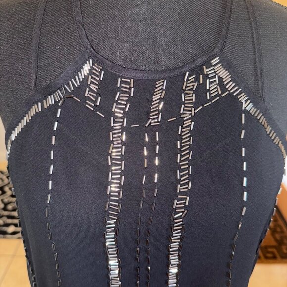 Vintage Chic & Modern Black Sequin Sleeveless Tank Top Formal Party Evening - Picture 2 of 8